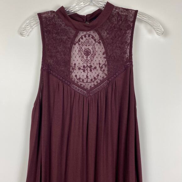 American Eagle Sleeveless Burgundy Mock Neck Mini Dress Lace Womens Size Medium - Picture 4 of 11